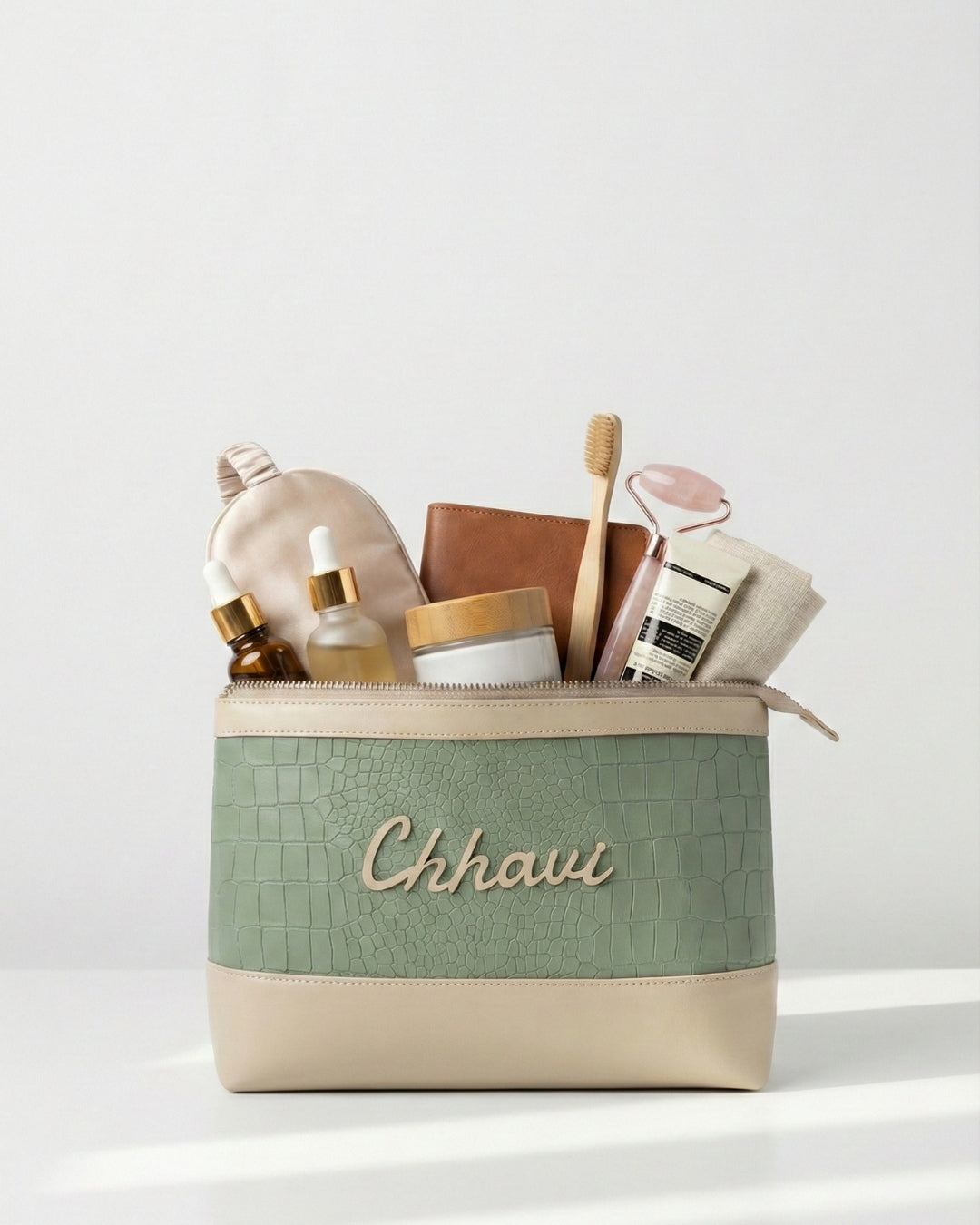 Bae Bag Green Croco - Makeup & Skincare Organiser