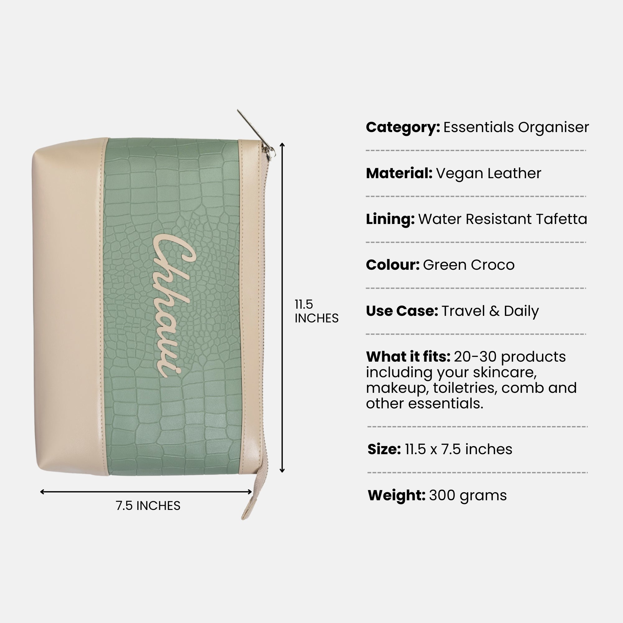 Bae Bag Green Croco - Makeup & Skincare Organiser