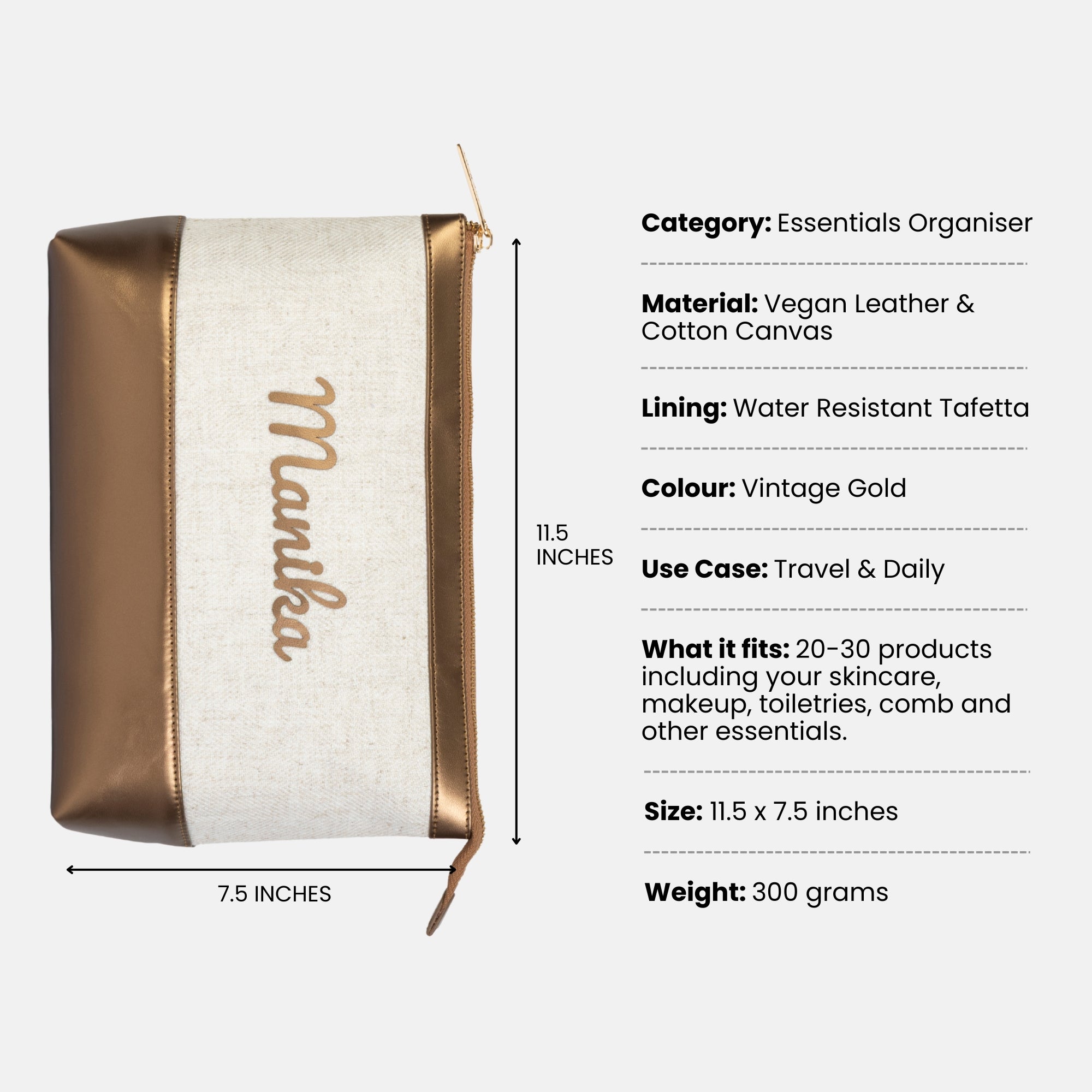 Bae Bag | Personalised Organiser in Vintage Gold