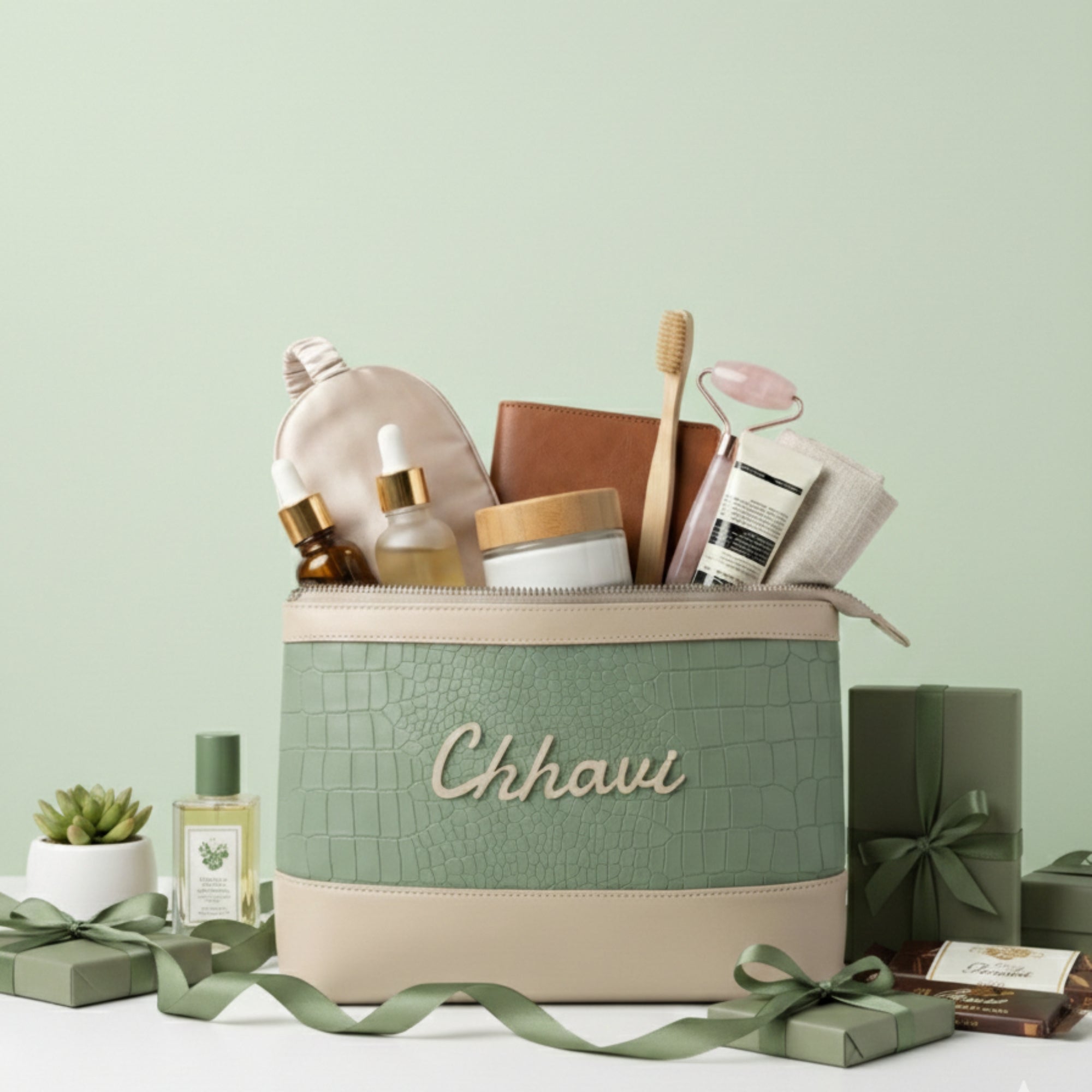 Bae Bag | Personalised Organiser in Green Croco