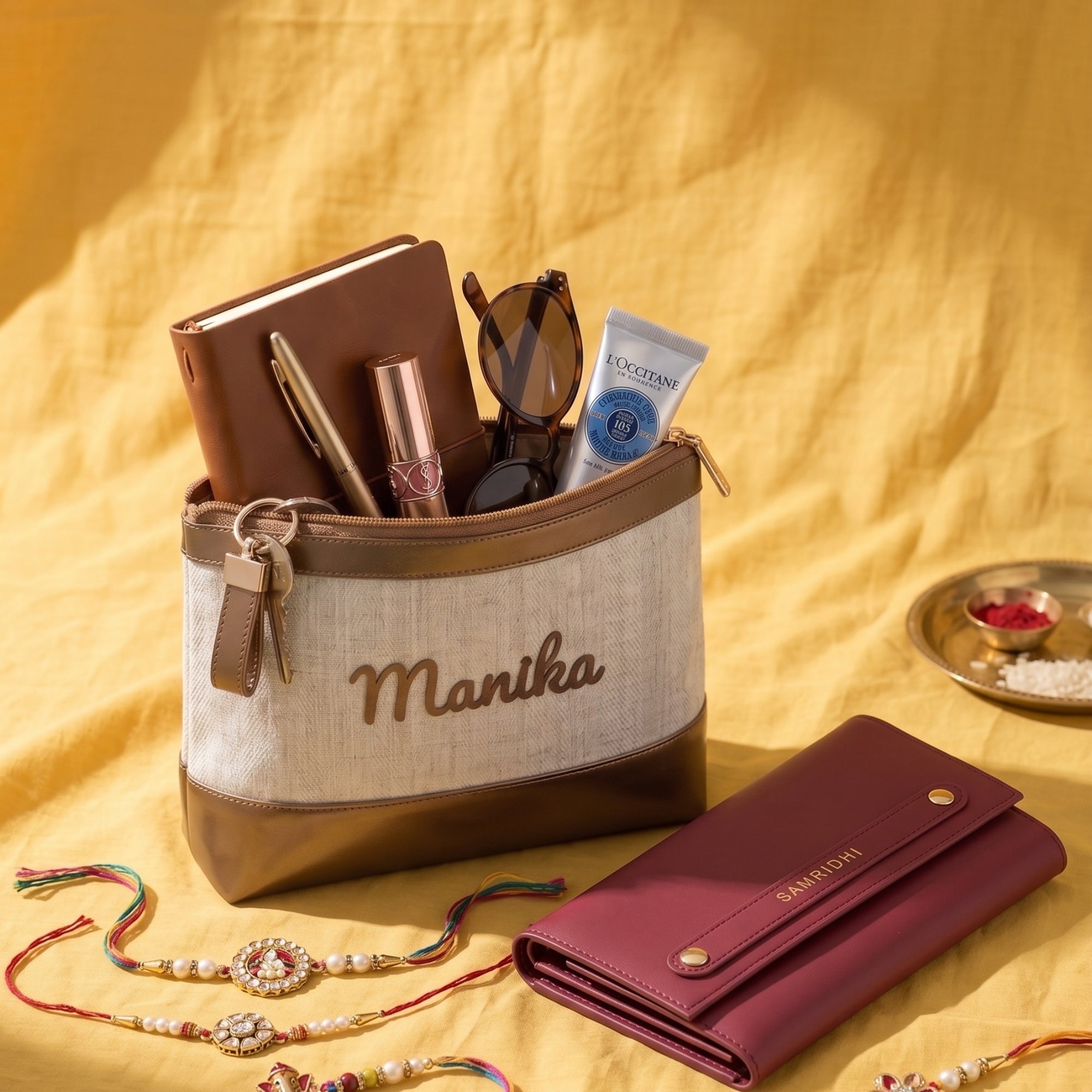Bae Bag Vintage Gold + Bae Folio Wine Affair Combo