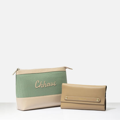 Bae Bag Green Croco + Bae Folio Nude Muse Combo