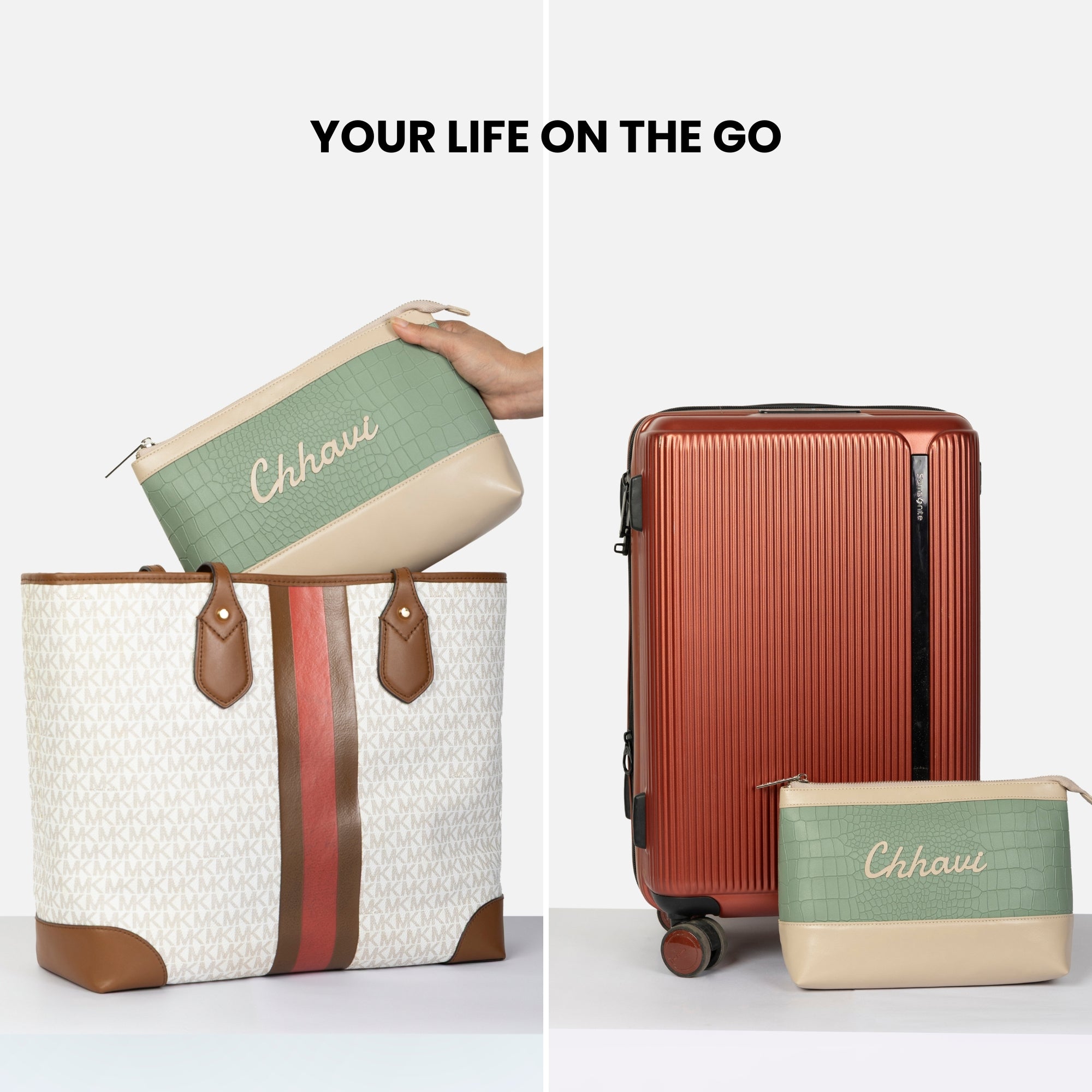 Bae Bag Green Croco + Bae Folio Nude Muse Combo