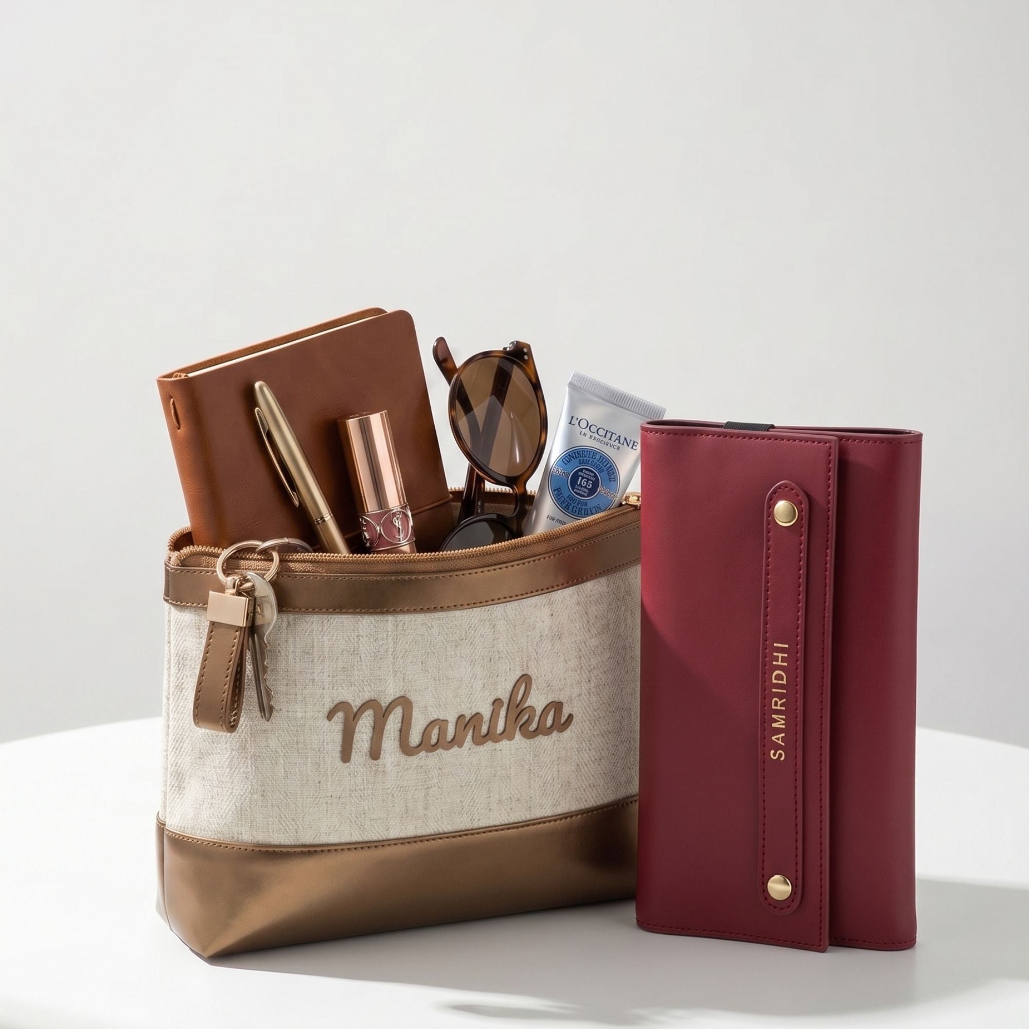 Bae Bag Vintage Gold + Bae Folio Wine Affair Combo